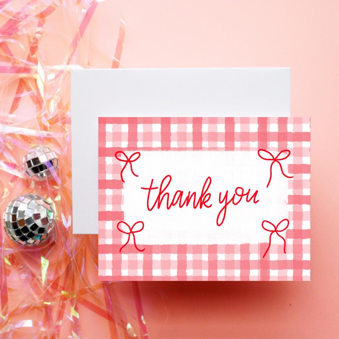 Red Gingham Thank You with Bows | Greeting Card