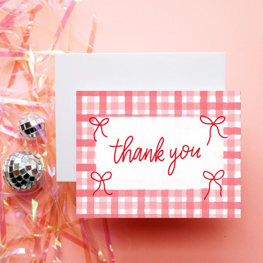 Red Gingham Thank You with Bows | Greeting Card