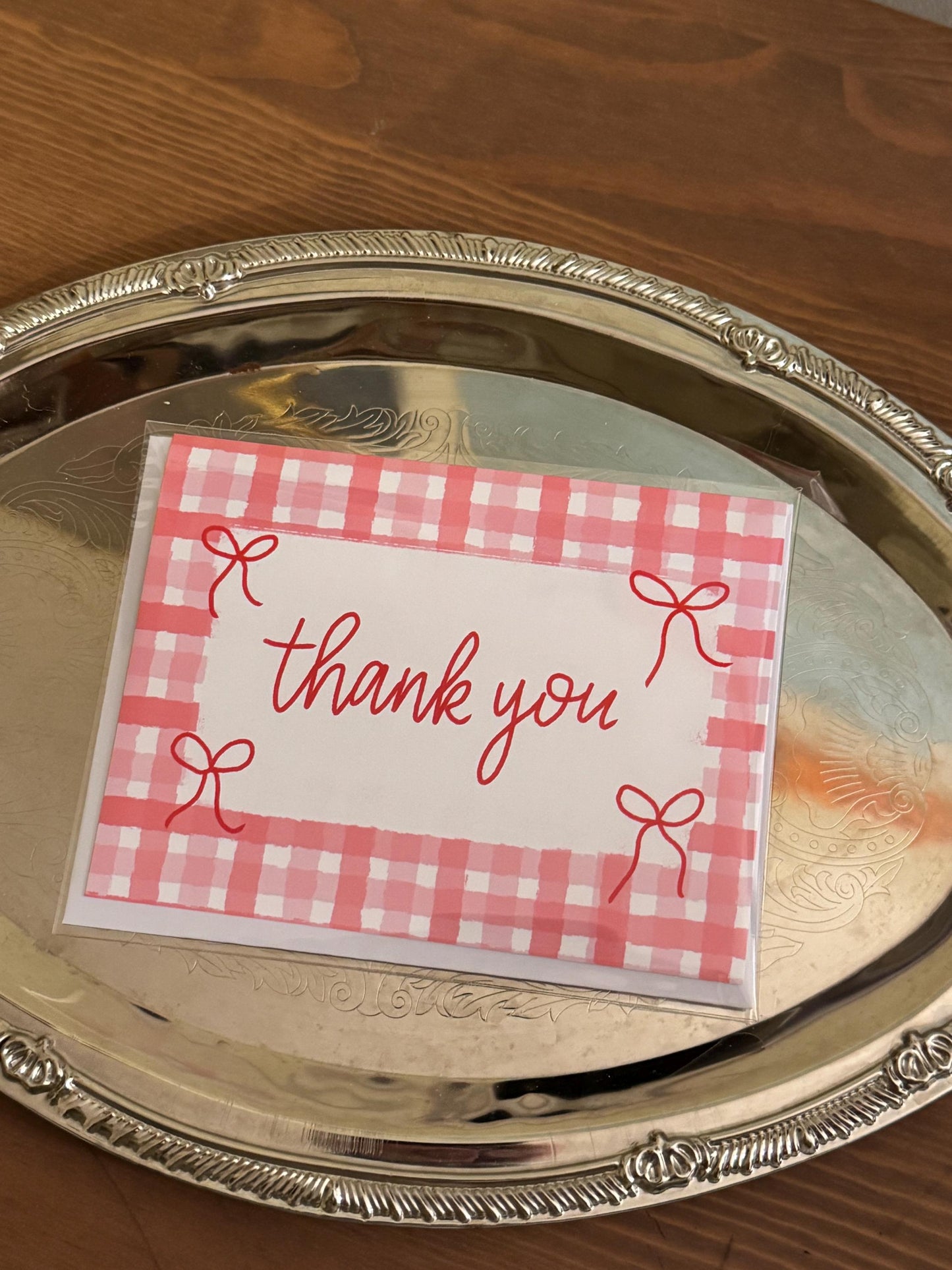 Red Gingham Thank You with Bows | Greeting Card