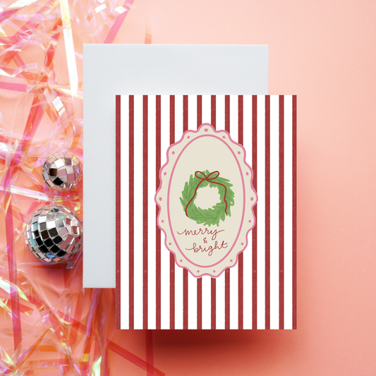 Merry & Bright Christmas Stripes | Greeting Card