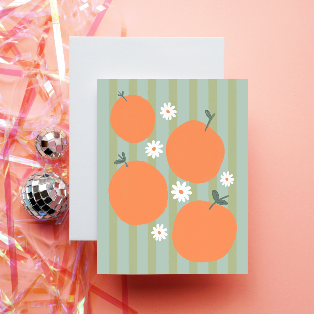 Orange Flowers & Stripes | Greeting Card