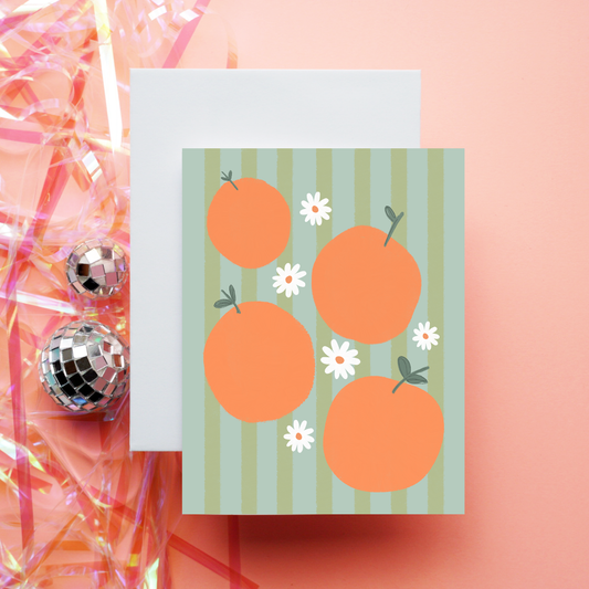 Orange Flowers & Stripes | Greeting Card