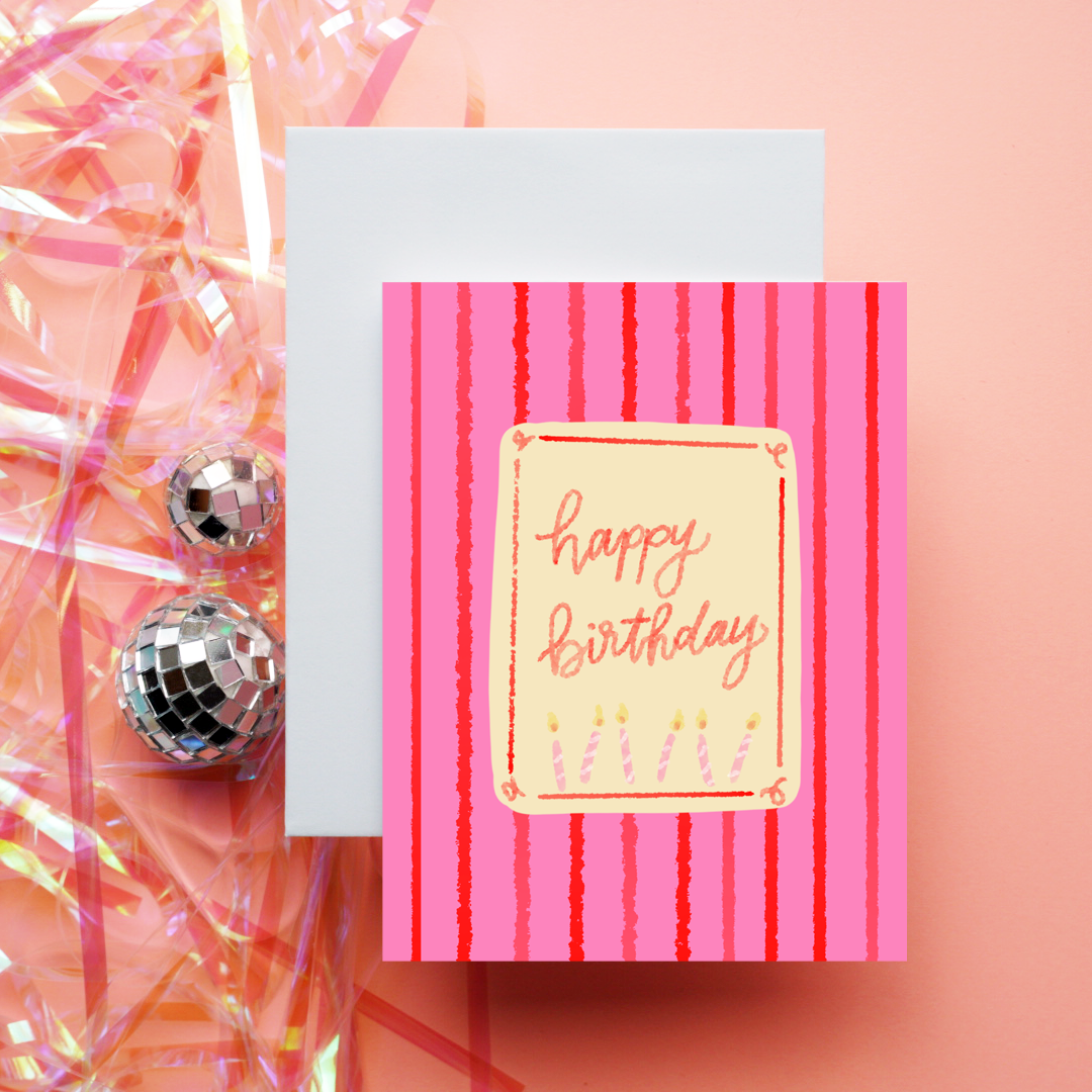 Happy Birthday - Pink & Red | Greeting Card